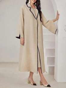 Modelyn 2 件套女士复古时尚色块装饰夹克和连衣裙套装，秋季 2 件套 - 杏色 - 查看 5