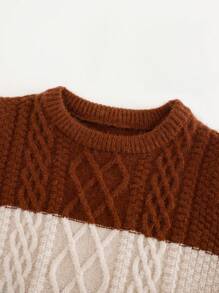 Cozy Pixies Maglia girocollo a maniche lunghe in maglia morbida a trama intrecciata con colori a contrasto, per ragazzo giovane