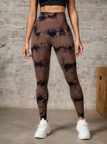 Core Rhythm 扎染印花高腰弹力腰运动紧身裤，适合瑜伽