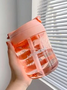 SHEIN Basic living 1入組550毫升旅行保溫杯，翻蓋蓋杯帶吸管運動水瓶，咖啡杯 - 粉色 - 查看 6