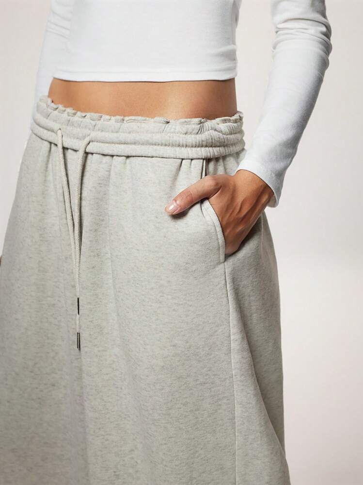 Forever 21 Autumn/Winter New Thermal Lined Thick Casual Versatile High Waist Elastic Waist Loose Wide Leg Sweatpants - Grey - View 3