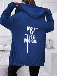 Flirla Chaqueta con capucha casual de manga larga con hombros caídos y estampado de eslogan para mujer de talla grande, otoño