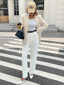 SHEIN Frenchy Women's Spring & Autumn Solid Color Lapel Collar Long Sleeve Single Button Elegant Blazer Jacket,Thermal/Warm Clothes,Cold Weather Clothes,Winter Women