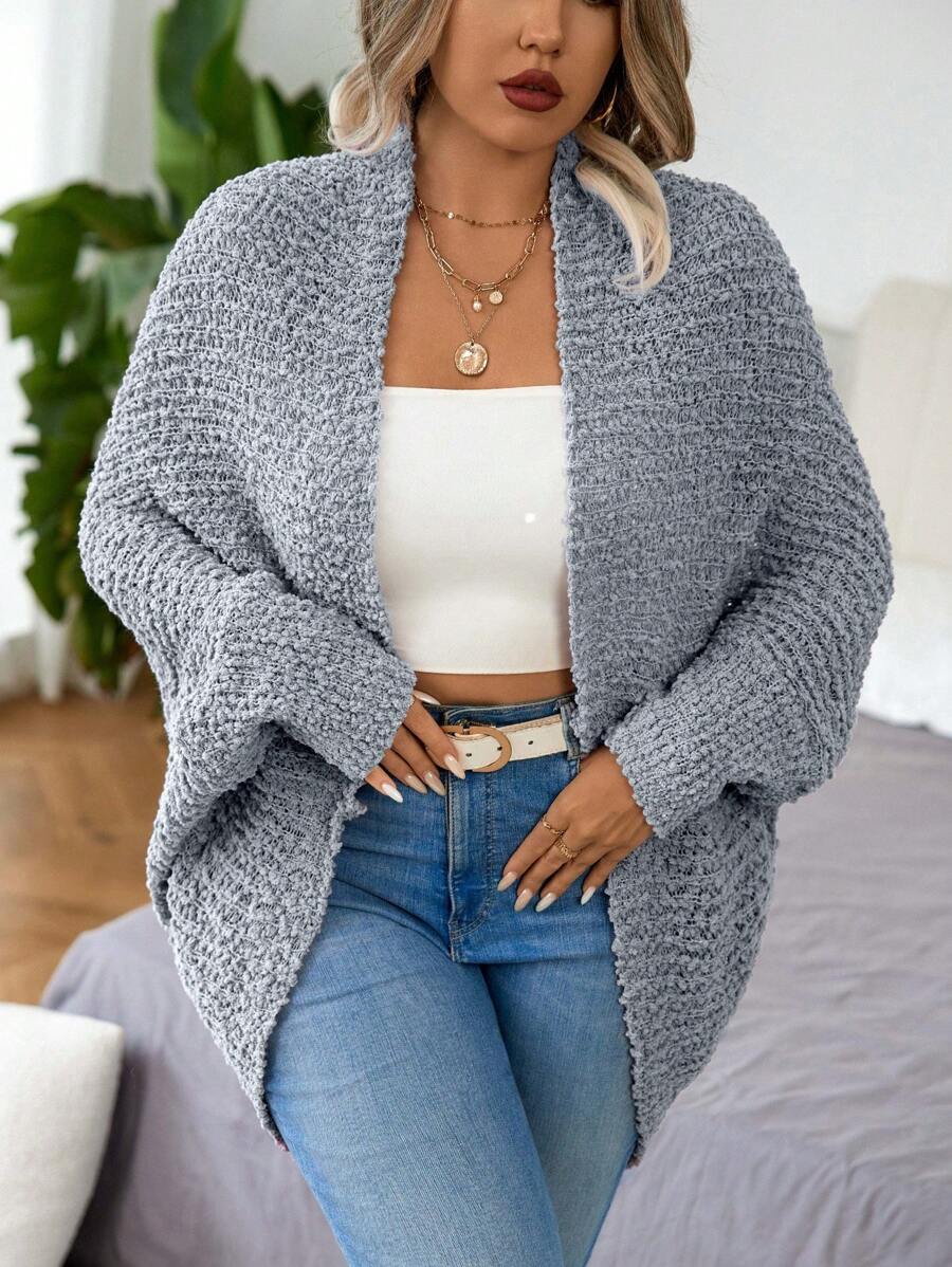 Calvaya Áo khoác cardigan tay dài hở phía trước cỡ lớn, mặc thường ngày, cho mùa đông - Màu Xám nhạt - Xem 1