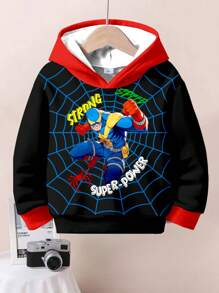 SHEIN 年轻男孩休闲宽松舒适日常酷炫雷达蜘蛛网超强力蜘蛛英雄图案针织长袖运动衫，适合秋冬季 - 彩色 - 查看 5