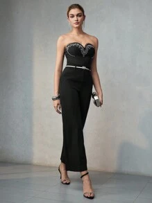 MOTF PREMIUM 水钻细节拉链后背抹胸 - 黑色 - 查看 7