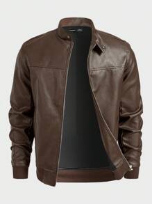Manfinity VCAY Men's Retro Casual PU Leather Jacket For Autumn