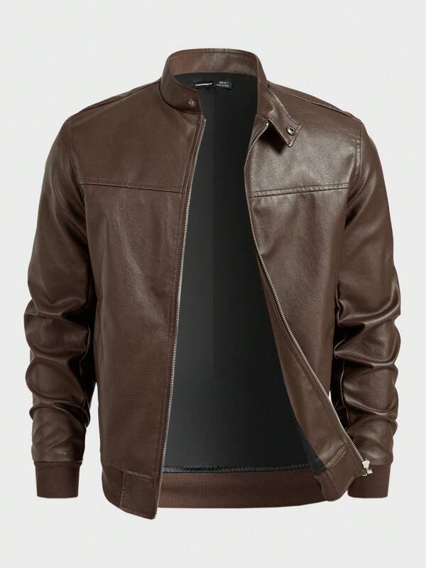 Manfinity VCAY Men's Retro Casual PU Leather Jacket For Autumn