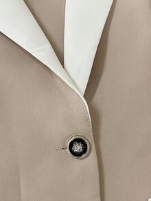 Women's Elegant Patchwork Lapel Long Sleeve Blazer Jacket, Suitable For Spring And Autumn - Apricot - View 4