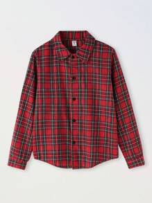 SHEIN Camicia casual a quadri natalizia per ragazzo pre-adolescente