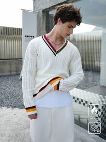 Manfinity Hypemode 1 Áo len dài tay cổ chữ V sọc nhiều màu cho nam, thích hợp cho mùa thu/đông - Nhiều màu - Xem 5