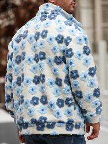 Manfinity Homme Veste zippée décontractée à col montant avec motif floral floqué pour homme, automne