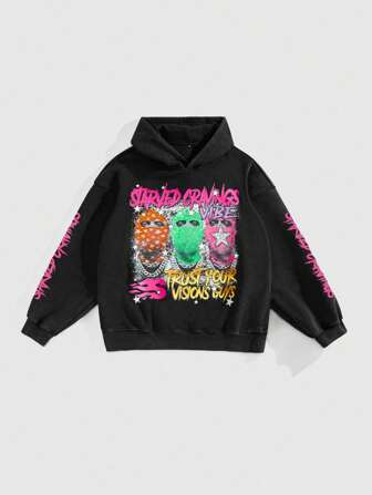 Street Life Herren schweres, gewaschenes Vintage Loose Fit Crop Hoodie, Lässig Streetstyle