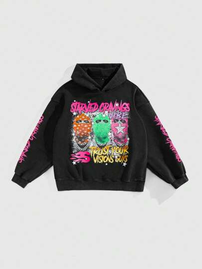 Street Life Felpa con cappuccio oversize lavata vintage in stile casual di strada per uomo