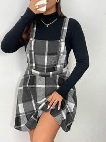 Flirla 大码女式格子休闲连衣裤 - 黑與白 - 查看 3