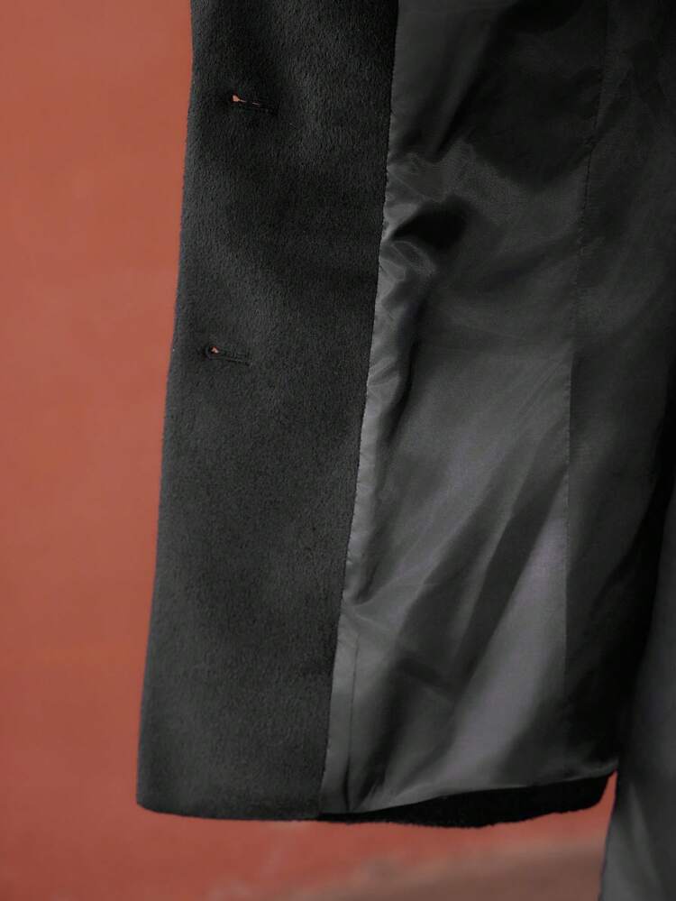 CONTRAST FLUFFY COLLAR SINGLE BREASTED PLACKET BLAZER WITH BELT