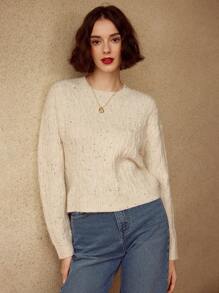 MOTF SOLID DROP SHOULDER CABLE KNIT SWEATER - Apricot - View 9