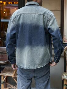 Manfinity Homme Men's Casual Ombre Denim Jacket For Spring And Autumn - Blue - View 2