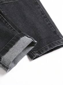 Manfinity Hypemode 男士简约前扣口袋休闲牛仔裤，日常穿着，纯色修身深色牛仔裤长款黑色洗水工装牛仔裤，适合丈夫、男朋友的礼物 - 深灰色 - 查看 7