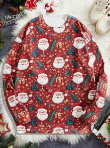 Manfinity VCAY Maglione casual da uomo a maglia, vestibilità ampia, maniche lunghe, con stampa a motivo natalizio, adatto per l'autunno e l'inverno - Rosso - Visualizzare 1