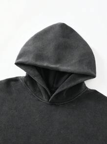 ROMWE MEN Street Life 男士水洗复古短款连帽衫，街头风格 - 黑色 - 查看 2