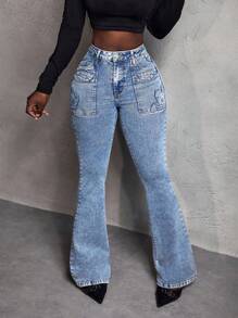 Slaydiva Women's Simple Button Front Pockets Design Casual Jeans, Daily Wear - Light Wash - View 3