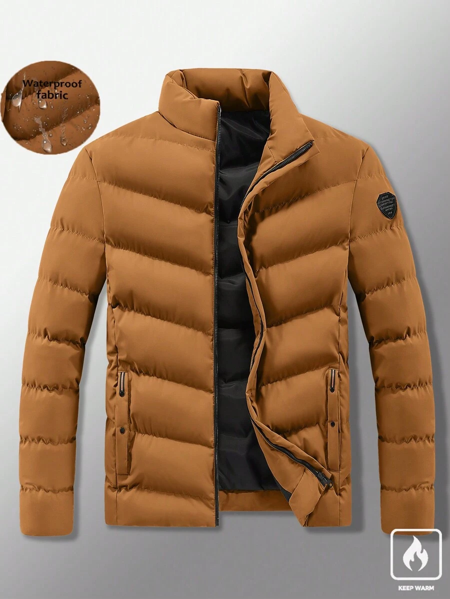 Manfinity Homme Men Winter Loose Fit Zip Up Stand Collar Padded Coat - Brown - View 1