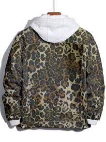 Manfinity LEGND Áo khoác denim họa tiết da báo dáng rộng có vạt cho nam không có mũ trùm đầu, phong cách đường phố - Nhiều màu - Xem 2