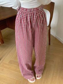 DAZY Pantalones de pijama rectos y holgados de estilo minimalista a cuadros