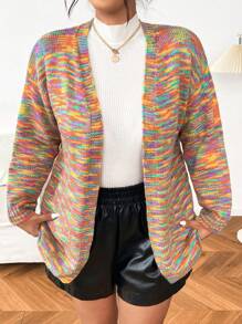 Flirla Plus Size Colorful V-Neck Casual Knit Cardigan For Women - Multicolor - View 4