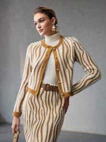 MOTF ALLOVER PATTERN CONTRAST TRIM CARDIGAN - Multicolor - View 4