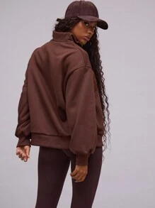 Musera Sport Half Zip High Neck Slogan Sweatshirt - Coffee Brown - View 4