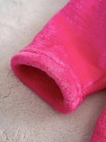 Cozy Pixies Baby Girl 3pcs Christmas Reindeer Pattern Colorblock Crew Neck Long Sleeve Top, Long Pants And Thick Robe Set, Winter Clothes - Hot Pink - View 9