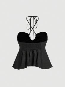 SHEIN MOD Plus Size Women Dolman Sleeveless Drawstring Neck Tank Top - Black - View 3