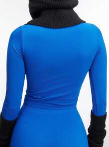 SHEIN Unity Soft Texture Basic High Neck Seamless Sports Top - Royal Blue - View 2