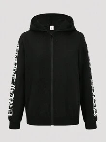 SHEIN Tween Girl Letter Graphic Zip Up Hooded Jacket