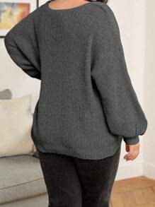 Calvaya Pull ample à encolure en V, manches longues, couleur unie, automne/hiver