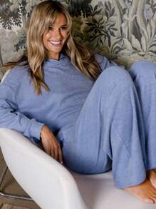 Aralina Áo hoodie lửng tay dài chải gân thoải mái - Màu xanh nhạt - Xem 4