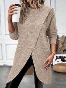 SHEIN LUNE 1 pieza Suéter elegante de mujer de punto con textura y bajo con abertura