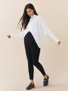 SHEIN Women Turtleneck Long Sleeve Crossed Hem Pullover Sweater Dress, Solid Color, Suitable For Pregnancy, Autumn/Winter, For Maternity - White - View 5