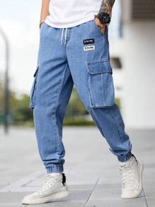 Manfinity Homme Men's Front Tie Pocket Simple Jeans Casual Pants For Daily Wear - Medium Wash - View 3