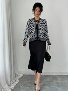 SHEIN Unity Women's Leopard Print Tie Front Cardigan Fall Cloth For Women - Grey - View 6