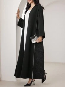 Al Najma Accappatoio lungo elegante da donna in patchwork con stampa leopardata, maniche lunghe, abbaya modesta ed elegante, aperta, adatta per l'uso casual quotidiano e per l'ufficio