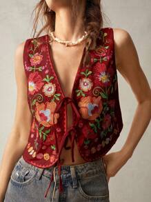 Bohemela 女士刺绣衬衫，适合度假 - 鏽棕色 - 查看 3