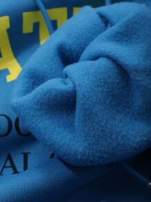 DAZY 女士休闲字母图案大口袋运动衫，蓝色连帽衫，秋季女装 - 藍色 - 查看 9