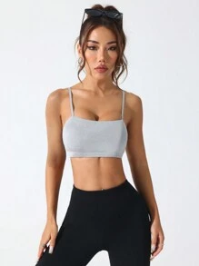 Slayform Minimalist Solid Color Rib Knit Camisole Sports Bra - Grey - View 7