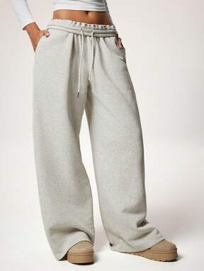 Forever 21 Autumn/Winter New Thermal Lined Thick Casual Versatile High Waist Elastic Waist Loose Wide Leg Sweatpants