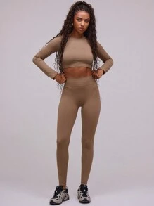 Musera Sport Ribbed Hem Long Sleeve Seamless Sports Top, Padel, Tennis, Pickleball Gym Fitness