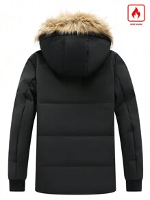 Manfinity Homme 1 chiếc Áo khoác có mũ trùm đầu cho nam có cổ lông, Áo khoác có đệm màu trơn, Áo khoác ngoài ấm áp đi chơi Áo khoác mùa đông màu đen, Quà tặng cho bạn bè, chồng, bạn trai - màu đen - Xem 2