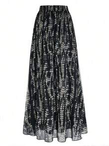 EMERY ROSE Women Casual Elastic Waist Allover Print A-Line Skirt, Suitable For Daily Wear And Outings, Autumn Maxi Women Outfit - Multicolor - View 2